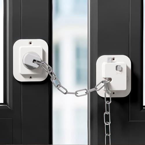 AILEWE 窓ストッパー セルフ接着チェーン式​ ​​​​段階調節可能​​ 1個入,ウインドロック 防犯グッズ サッシ網戸補助錠 調整可能 簡単にインストール,窓ろっく子供 猫 ペット 犬 換気 鍵 転落防止 賃貸 後付け ホワイト