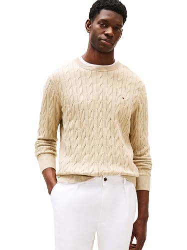 Image of Tommy Hilfiger Men's Cable Knit Crewneck Sweater Lightweight Pullover