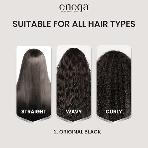 Image of Enega No Ammonia Grey Coverage Long Lasting Creme Hair Color with Argan Oil & Green Tea Extract - Pack of 1(150 ML) (Original Black)