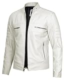 fjackets White Leather Jackets For Men - Real Lambskin mens white leather jacket Moto Biker | [1123915] XL