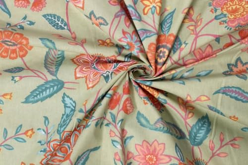 Image of The Furnishing Tree Elastic Cotton Oval Dining Table Cover 35x63 in Inches Floral Multicolor on Green Base