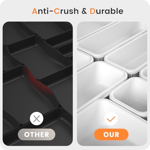Image of A-LuGei 【Military Grade】 Drawer Organizer, 【𝟱𝗦𝗶𝘇𝗲】 Makeup organizer, 【Holds 177 Items】 Bathroom Organizers and Storage, Organization and Storage, Desk Drawer Organizer for Vanity (White)