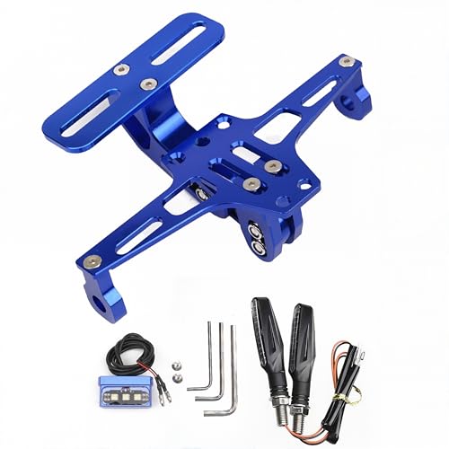 Support de Plaque d'immatriculation pour Motos avec éclairage LED Rotatif à Gauche et à Droite. Support de Plaque d'immatriculation réglable en Aluminium...