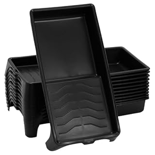 Black Paint Trays, 12-Pack of Plastic Painting Tray for 4-Inch Rollers, Deep Wells, Ribbed, Reusable with Some Paints