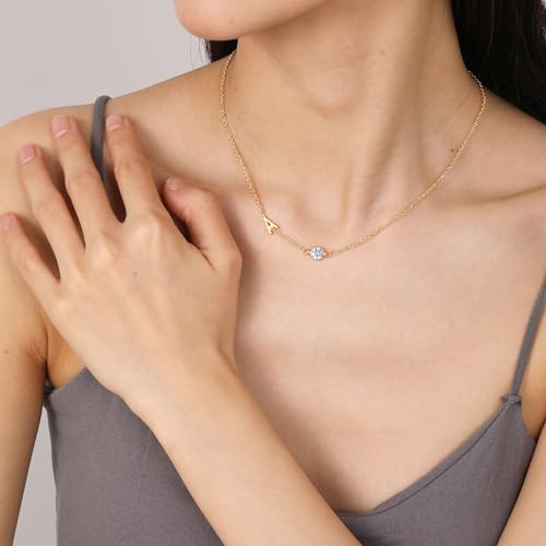 Birthstone Necklace for Women Birthday Gifts for Teen Girls 14K Gold Initial Necklace Letter A-Z Necklace Stocking Stuffers for Teens Girlfriend Mom Birthday Gifts Christmas Anniversary Jewelrty3