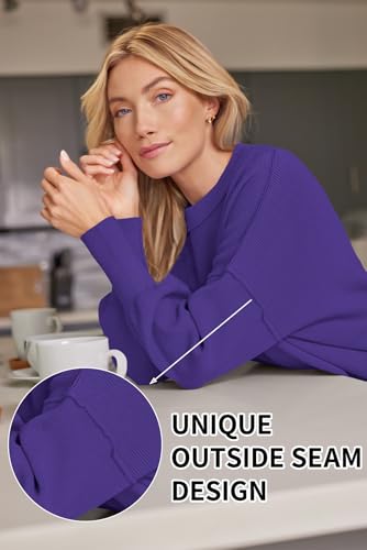 Image of LILLUSORY Women's Oversized Batwing Sweaters 2026 Fall Outfits Trendy Crewneck Knit Side Slit Fashion Pullover Tops