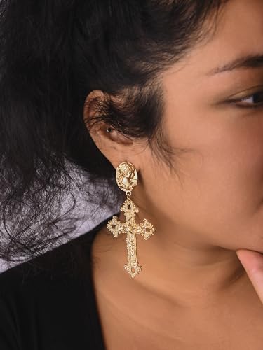 Sacina Gold-tone Cross Dangle Earrings, Gothic Vintage Earrings, Goth Jewelry, Halloween Christmas Jewelry Gift for Women3