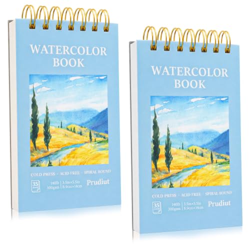 2 Pack Watercolor Paper Pads, 3.5 x 5.5 in, 35 Sheets, 140 Lb Cold Press
