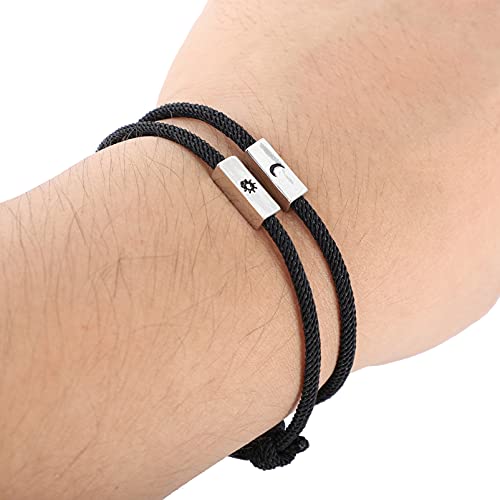 4 Pcs Anel De Pulseira Sol Lua Pulseira Preta Trançada Combinando Para Casais Pulseira De Corda De P