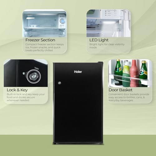 Image of Haier 100 L 2 Star Direct Cool Single Door Mini Bar Refrigerator with Chiller Freezer Box, LED Light for Clear View, Lock & Key and Easy Clean Back (HRD-1252KSA, Black Steel, 2026 Model)