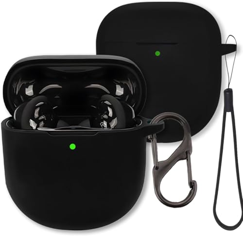 Case for Bose QuietComfort Ultra Earbuds (2nd Gen 2025) FJIASTB Soft Silicone Shockproof Protective Cover with Carabiner and Lanyard for Bose QuietComfort Ultra II Earbuds (Black)