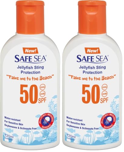 Image of Safe Sea SPF50 Sting Blocking Sunscreen | 120ml Bottle | For Sensitive Skin | Anti Jellyfish Sting Protective Lotion (Pack of 2)