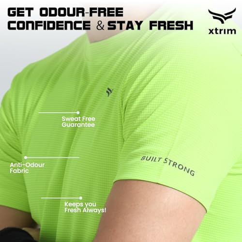 Image of XTRIM Sports T-Shirt for Men, Quick Dry Gym T-Shirt for Men, Half Sleeve Solid Casual Round Neck, Stylish Regular Fit, Lightweight Running Training Activewear