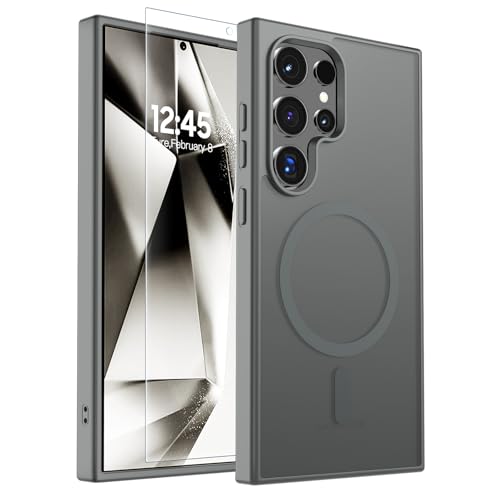 Image of SUPFINE Magnetic for Samsung Galaxy S24 Ultra Case with Screen Protector, (Built-in Magnets) (Military Grade Drop Protection) Slim Translucent Shockproof Phone Case,Titanium Gray