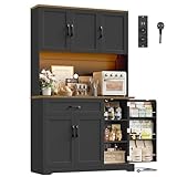 Avec multi-stockage : Ce buffet cuisine de 100x38.6x180.5cm avec 6 portes, 10 étagères de rangement, 3 étagères de portes, 1 tiroir coulissant et 1 plan de travail spacieux (100 x 37 cm) , permet de ranger sans problème la cafetière, le micro-ondes, le grille-pain, et offre suffisamment d'espace pour ranger toutes sortes de vaisselle et d'ustensiles de cuisine