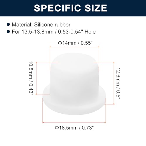 Image of uxcell 16 Pieces White Rubber Stopper, 14mm Plug Holes for 13.5-13.8mm /0.53-0.54 inch Hole