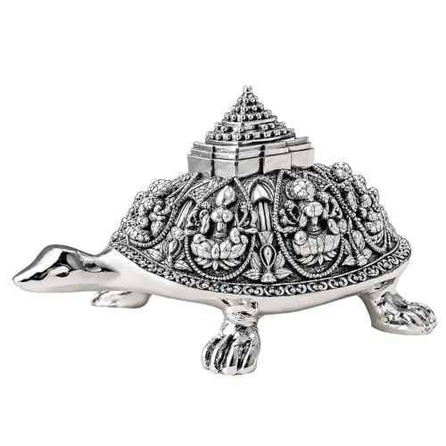 Image of DIVINITI 999 Silver Plated Ashta Lakshmi Tortoise with Sri Yantra Pyramid|Gift Box Included|Vastu & Feng Shui Showpiece for Wealth, Prosperity & Protection|Home, Office & Pooja Decor|7.5 x 4 cm