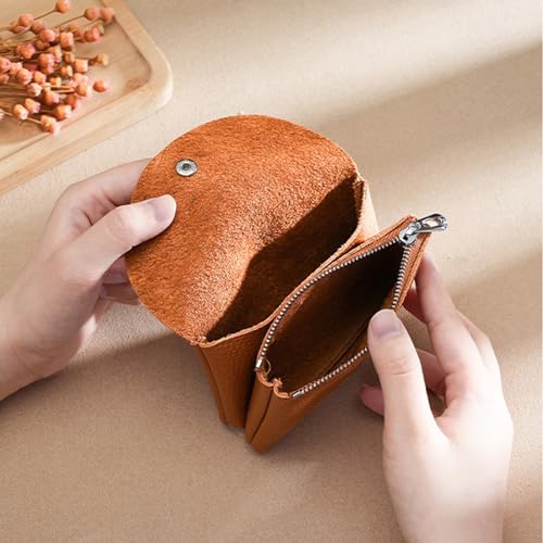 Genuine Leather Mini Change Wallet, Multifunction Zipper Pocket Key Credit Card Headset Lipstick Organizer (Brown)4