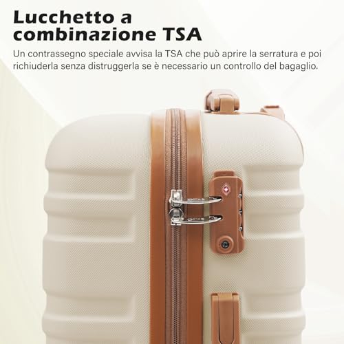 COOLIFE Set Valigie,Set di Valigie,Trolley da Viaggio con TSA Serratura di Sicurezza,1 Espandibile Bagaglio a mano e 1 Borsa da toilette Incluso (Albicocca/Bianco, Set di valigie 3pzs (20"))