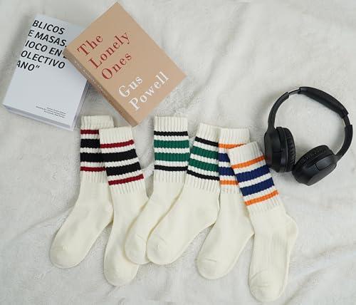 Image of BomKinta Striped Crew Socks Women - Retro Novelty Socks - Stretchy Casual Athletic Cotton Gifts Sock Size 5-10
