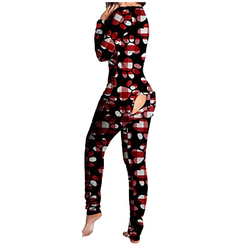 Pyjama sexy pour femme avec col en V profond et rabat fessier boutonné