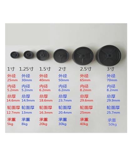 Roulettes PP noir 2,5 pouces avec trou de 8mm pour meuble domestique | Lot de 4 - 6