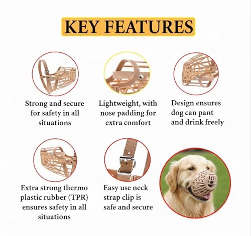 Image of Adjustable Breathable Basket Dog Muzzle for Medium & Large Dogs | Anti-Biting & Safe Guard | Lightweight, Durable & Skin-Friendly Dog Muzzle for Training & Walking (6 No.) Weight-28 to 40kg.