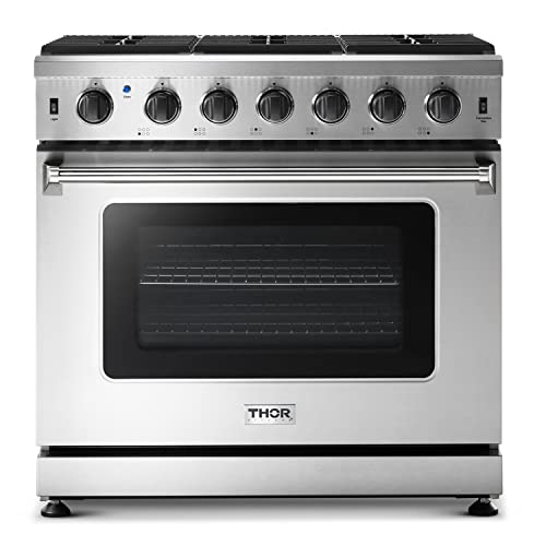 Thor Kitchen 36 In. Freestanding Gas Range Lrg3601U With 6 Sealed Burners, 6.0 Cu. Ft. Oven, Free Standing Storage Drawer, Cast Iron Grate In Stainless Steel #TOP20