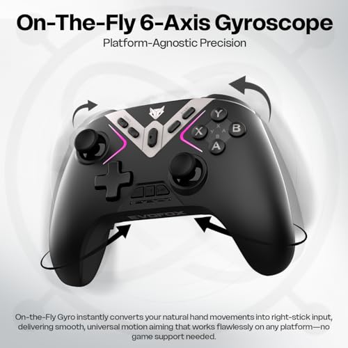 Image of EvoFox One X Wireless Gaming Controller for PC, Switch, Android, iOS & macOS, Tri-Mode, Hall Effect Joysticks & Triggers, On-the-fly 6 Axis Gyro, 1000Hz Polling, Macro buttons, 800mAh Battery (Black)