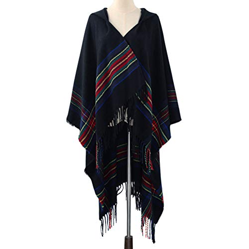 Henniu Chal, Poncho Feminino De Tricô Com Capuz Listrado Suéter Oversized Cachecol Xale Cachecol Pas