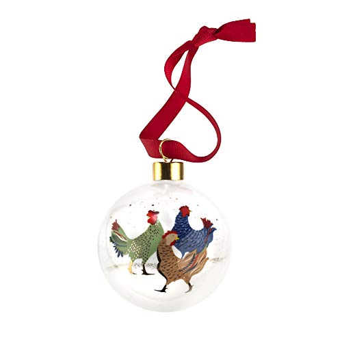 Portmeirion Home & Gifts Three French Hens Christmas Bauble, Ceramic, Multi Coloured, 9