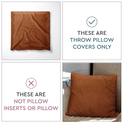 Image of Encasa XO Velvet Cushion Covers, No Inserts, Set of 2, Orange | 20 inchx20 inch | Both Side Fabric | Hidden Zipper Closure | Solid Color | Fade & Shrink Resistant | Machine Washable