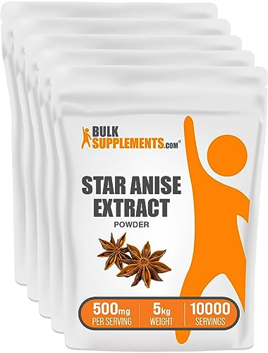 BulkSupplements.com Star Anise Extract Powder - Star Anise Powder, Herbal Supplement, Gluten Free - 500mg per Serving, 1kg (2.2 lbs) (Pack of 5)