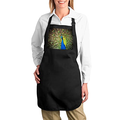 Tablier cuisine noir sublime paon oiseau bleu imperméable ajustable - 2