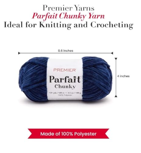 Image of Premier Yarns Parfait Chunky Chenille Yarn 3.5 Oz Super Bulky Weight 3 Pack Bundle with Bella's Stitch Place Holders (Navy)