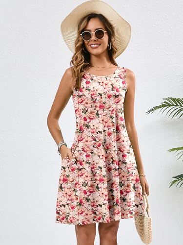 Image of Heymoments Women's Summer Sleeveless Crewneck Dresses Casual Loose Fitted Tank Sundress with Pockets