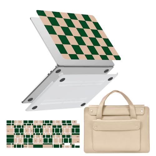 Carcasa MacBook Pro 13 A1502 diseño cuadros verdes con bolsa protectora y tapa teclado