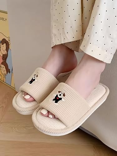Cute Dog Linen Slippers with Rubber Sole, Women's and Men's Memory Foam Open Toe Slide Slippers, Anti-Slip House Shoes3