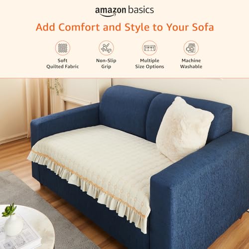 Image of Amazon Basics Quilted Sofa Cover for Two Seater, Modern Grid Pattern, Non-Slip Sofa Pad, 70x120 cm, Soft Silicone Grip Dots, 100% Polyester, Machine Washable - Off-White