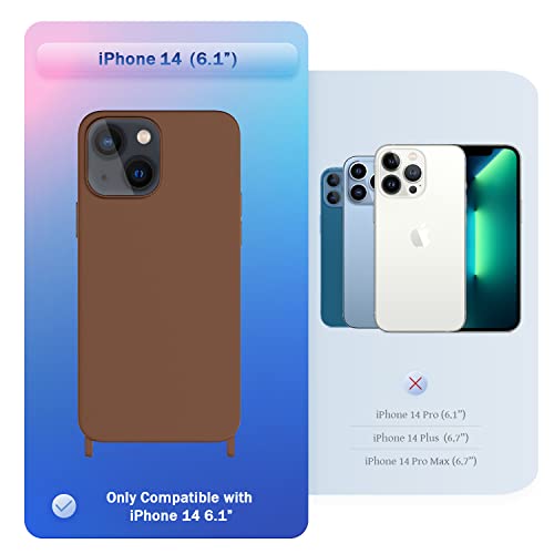Image of Compatible with iPhone 14 Case with Lanyard Crossbody iPhone Case with Strap Adjustable Shockproof Drop Protection Silicone Phone Cover for iPhone 14 6.1'' Brown