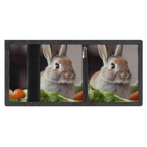 Rabbit Is Eating Vegetables Trifold Wallet, Card Cases And Money Oganizer Thin Stylish Mini Coin Bag with Zipper Coin Pocket Credit for Men And Women4