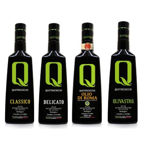 Quattrociocchi Selezione Olio Extra Vergine Oliva Made in Italy - Classico - Delicato - Olio di Roma IGP - Olivastro - 4 Bottiglie da 500ml -