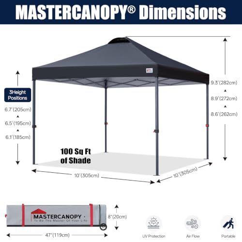 Image of MASTERCANOPY 10x10 Durable Pop Up Canopy Tent with Roller Bag, Black