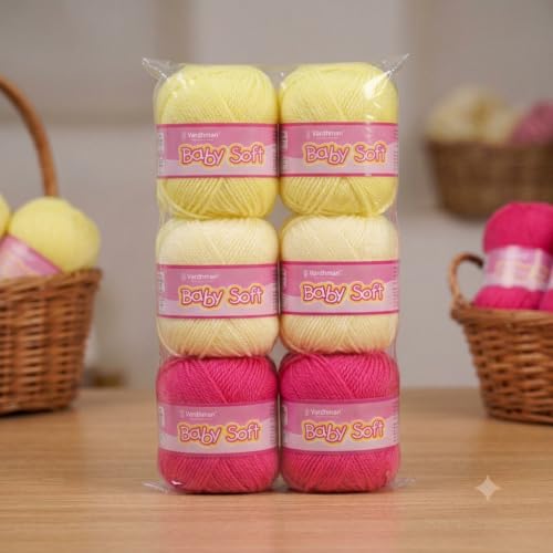 Image of Vardhman BabySoft Knitting Yarn | 100% Acrylic Wool | 4 Ply | Thin Knitting & Crocheting Hook Thread & Lightweight | Special Baby Wool | 150 Grams (6 Balls of 25g) | Machine Washable | Ideal for Blankets, Hats, Booties Ultra-Soft for Baby Sweaters, Blankets, Caps, Socks, Soft toys, Art & craft (Subtle Shades)