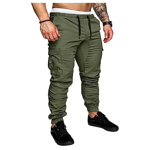 NANAMEEI Pantalon Cargo Homme Grande Taille en Coton Slim Fit Pantalons de Travail Taille Elastique Multipoches Vert Militaire M