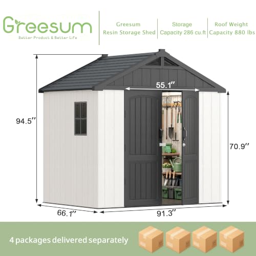 Image of Greesum 8x6 FT Resin Outdoor Storage Shed with Floor, Beige