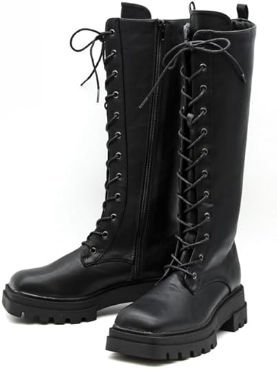 Amazon | by あしながおじさん レースアップブーツ 厚底ブーツ ロング