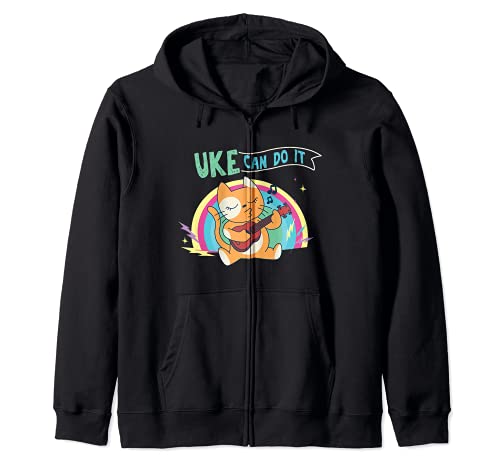 Uke Can Do Hawaii Musician Guitar Uke Acoustic Hawaiian Zip Hoodie, Black