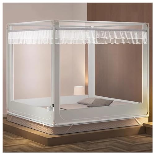Marco de cama con dosel de 4 postes, estructura resistente para mosquitera elegante