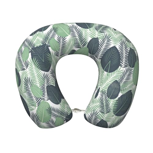 Pidgazdfgv Almohada de viaje de hojas tropicales verdes, almohada de cuello de espuma viscoelástica, lavable a máquina, festival